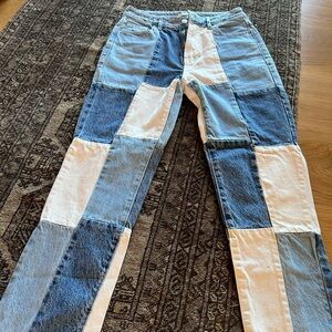 Cute Pacsun patchwork denim straight leg jeans - never worn